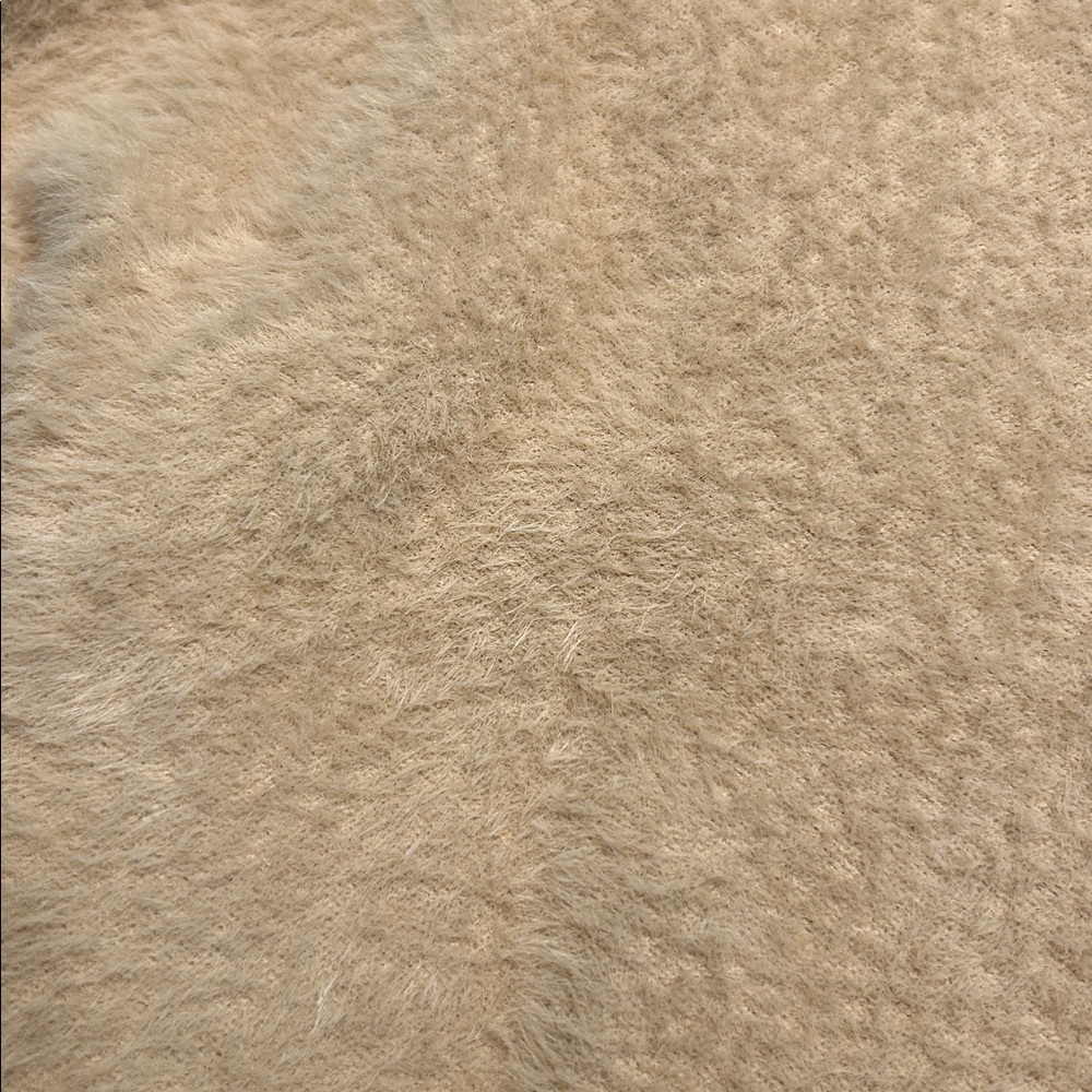 Ivy & Leo Tan Fuzzy V-Neck Sweater Relaxed Minimalist Cozy Soft Classic - Picture 4 of 8